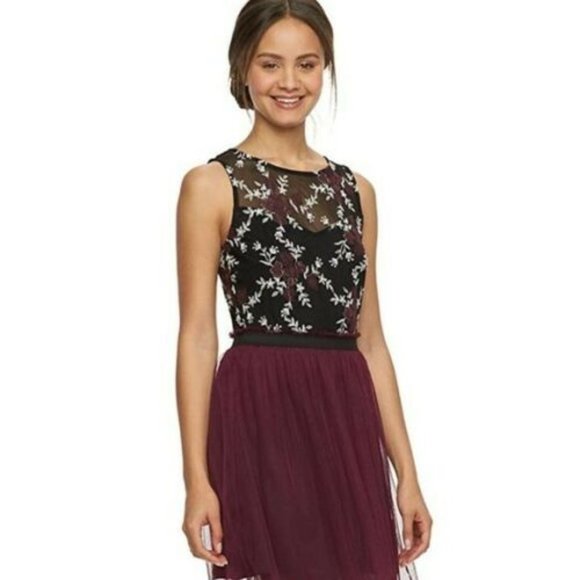 Speechless Floral Mesh Skater Dress - Picture 1 of 3